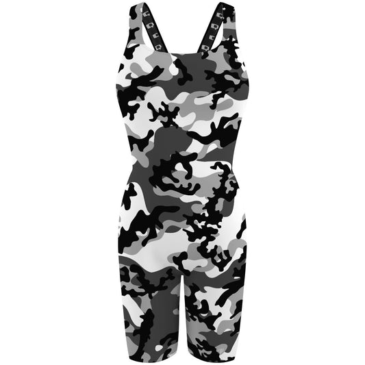 Black and White Camo - Classic Strap Long Knee Women Jammer