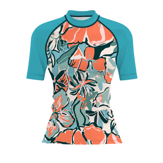 Pink Flora - Women's Surf UPF50+ Short Sleeve Rash Guard