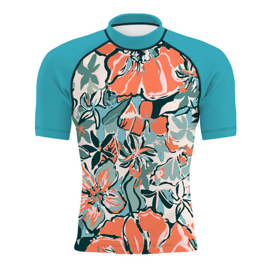 Pink flora - Men's Surf UPF50+ Short Sleeve Rash Guard