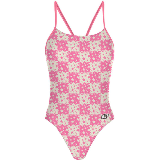Pink Plaid Stars - "Y" Back Swimsuit