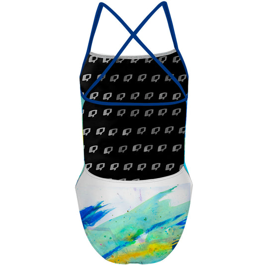 Blue Brush Strokes - "X" Back Swimsuit