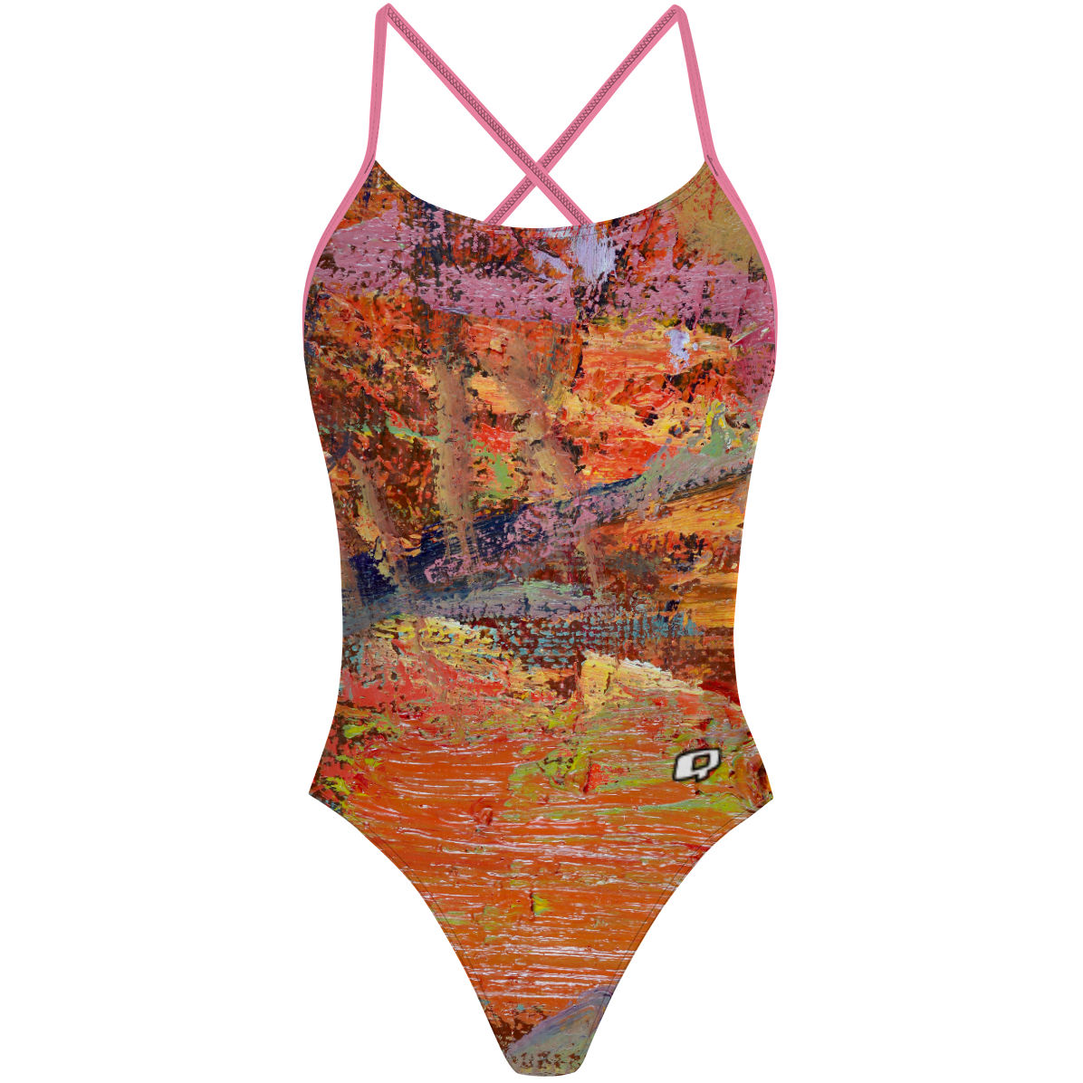 Orange Oil On Canvas - "X" Back Swimsuit