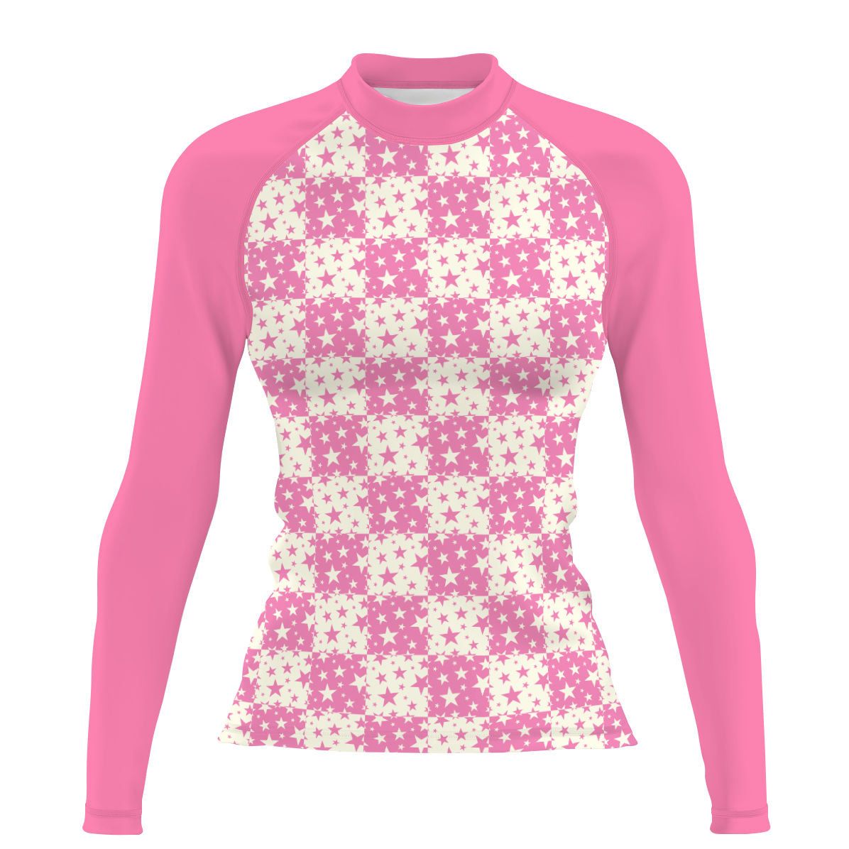 Pink Plaid Stars - Women's Surf UPF50+ Long Sleeve Rash Guard