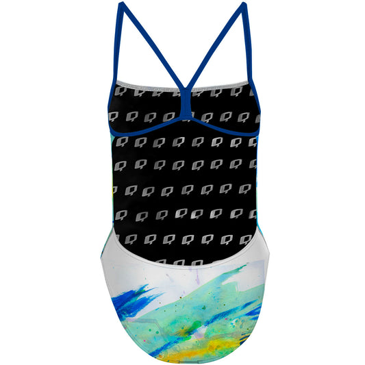 Blue Brush Strokes - "Y" Back Swimsuit
