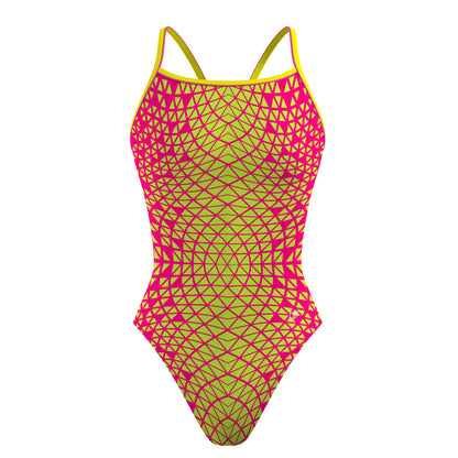Pink/ Lime Green Geometry - Sunback Tank Swimsuit