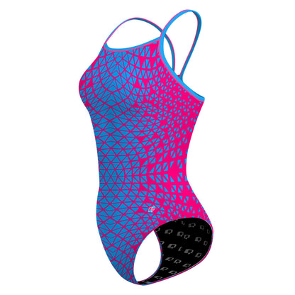Pink/ Turqouise Geometry - Skinny Strap Swimsuit