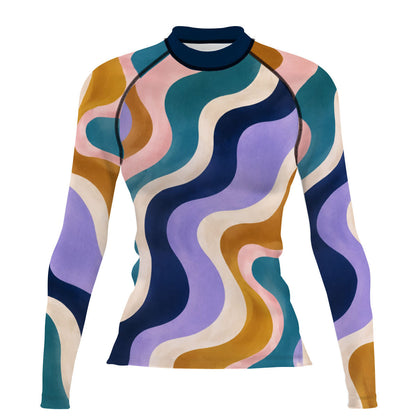 Retro Wave - Surf Rash Guard UPF50+ de Manga Larga para Mujer