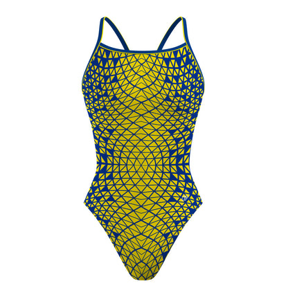 Blue/ Yellow Geometry - Sunback Tank Swimsuit