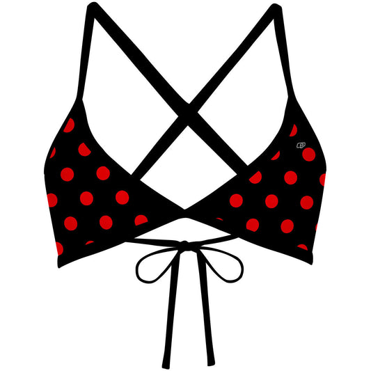 Red-Black Polka Dots - Tieback Bikini Top
