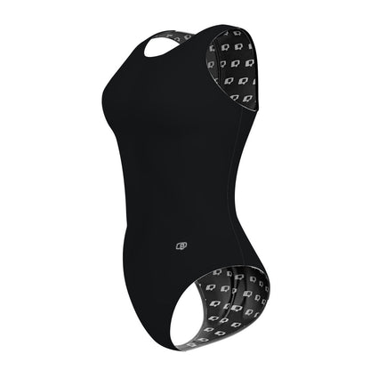 Solid Black - Solid Women's Waterpolo Swimsuit Classic Cut