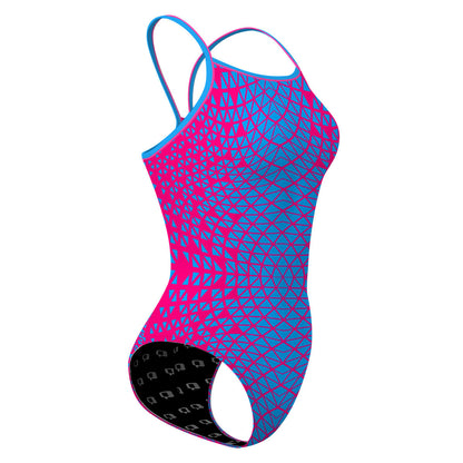 Pink/ Turqouise Geometry - Skinny Strap Swimsuit