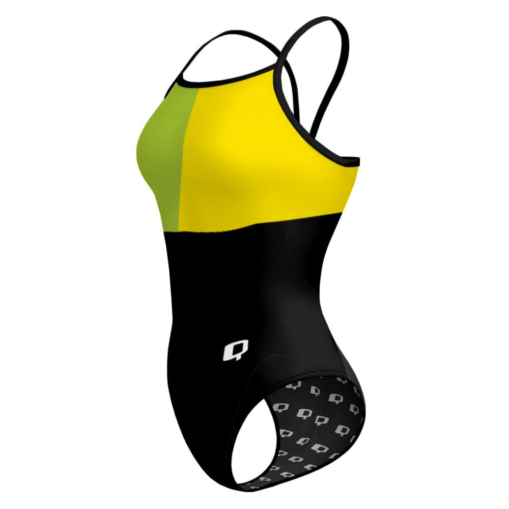 Tricolor Black, Green and Yellow - Sunback Tank Swimsuit