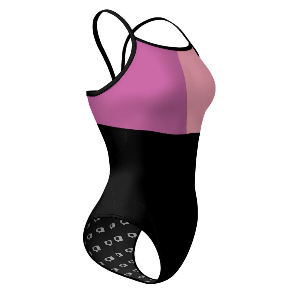Tricolor Black, Hot Pink and Pink - Sunback Tank Swimsuit