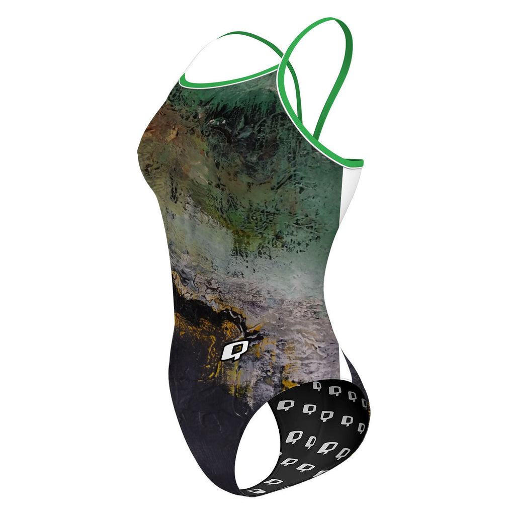 Green Oil On Canvas - Sunback Tank Swimsuit