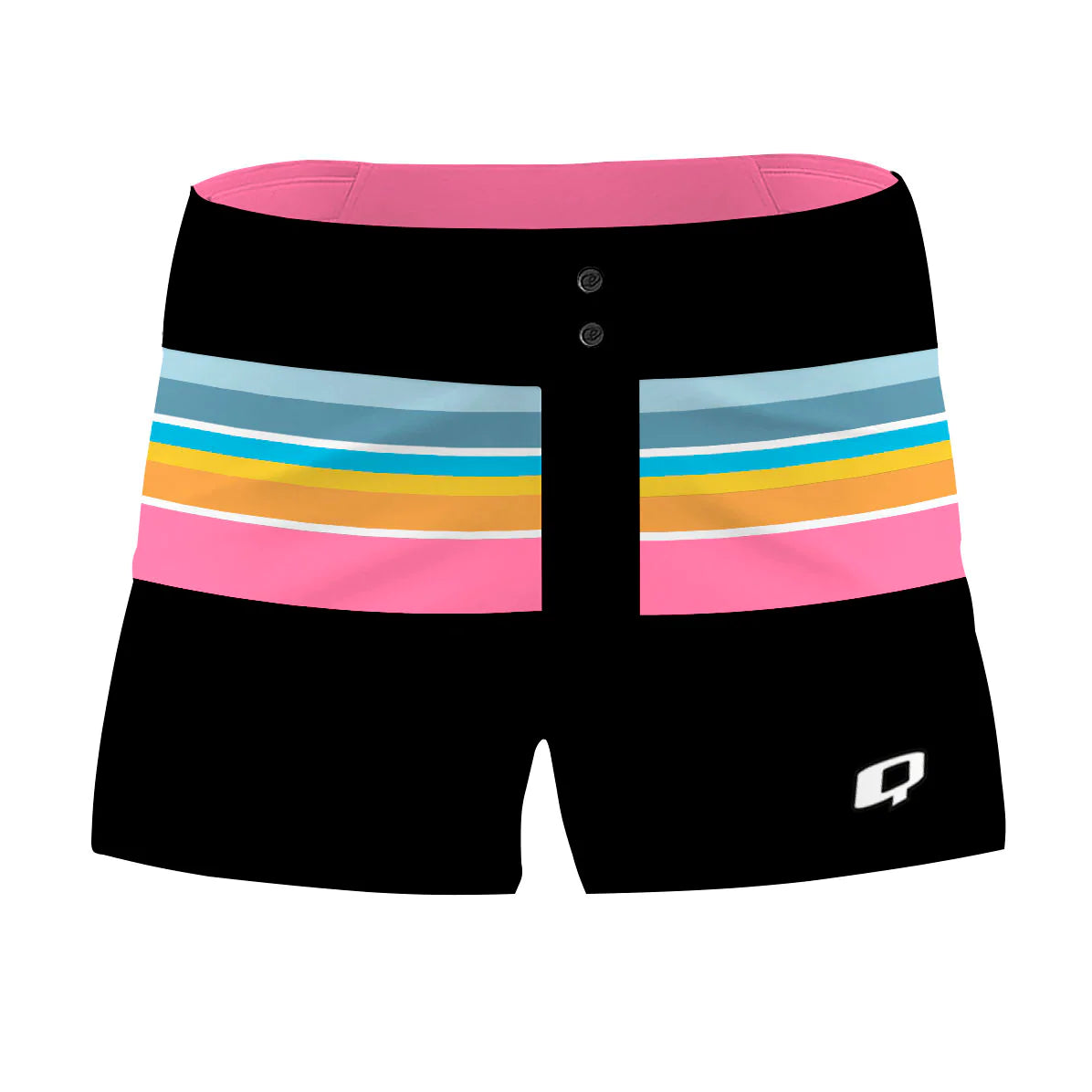 Black Block & Multicolor Stripes Women Board Shorts