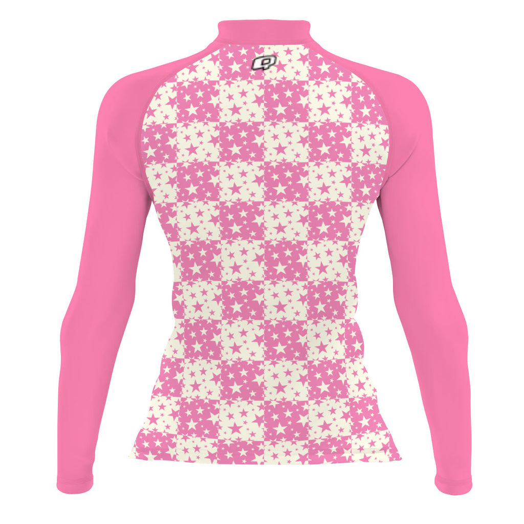Pink Plaid Stars - Women's Surf UPF50+ Long Sleeve Rash Guard
