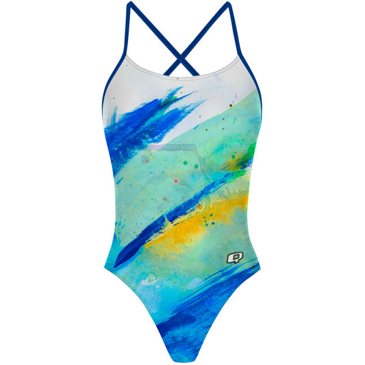 Blue Brush Strokes - "X" Back Swimsuit