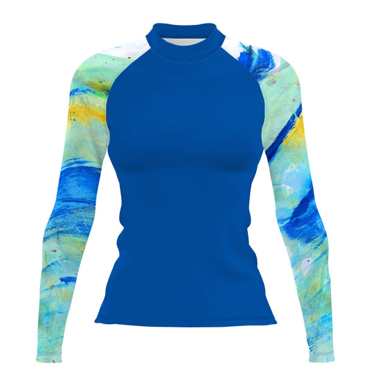 Blue Brush Strokes - Women's Surf UPF50+ Long Sleeve Rash Guard