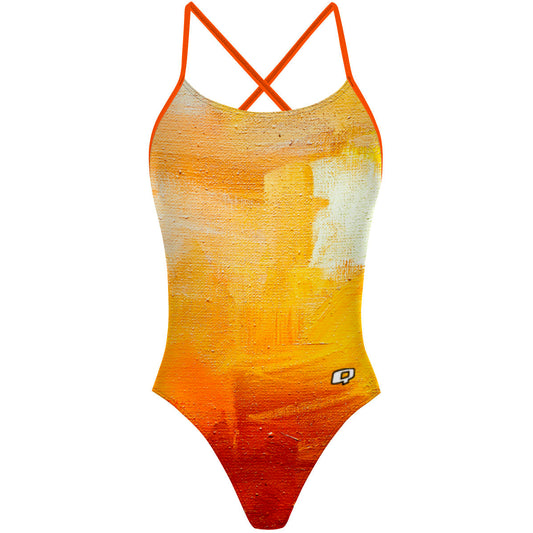 Yellow Brush Strokes - "X" Back Swimsuit