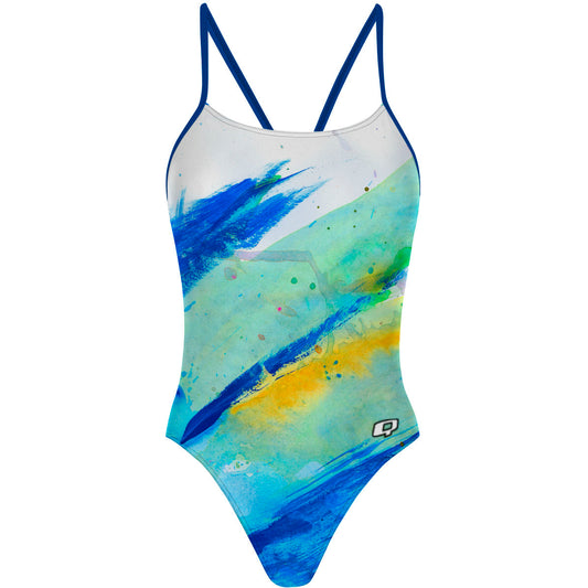 Blue Brush Strokes - "Y" Back Swimsuit