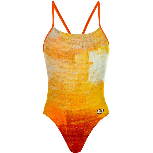 Yellow Brush Strokes - "Y" Back Swimsuit