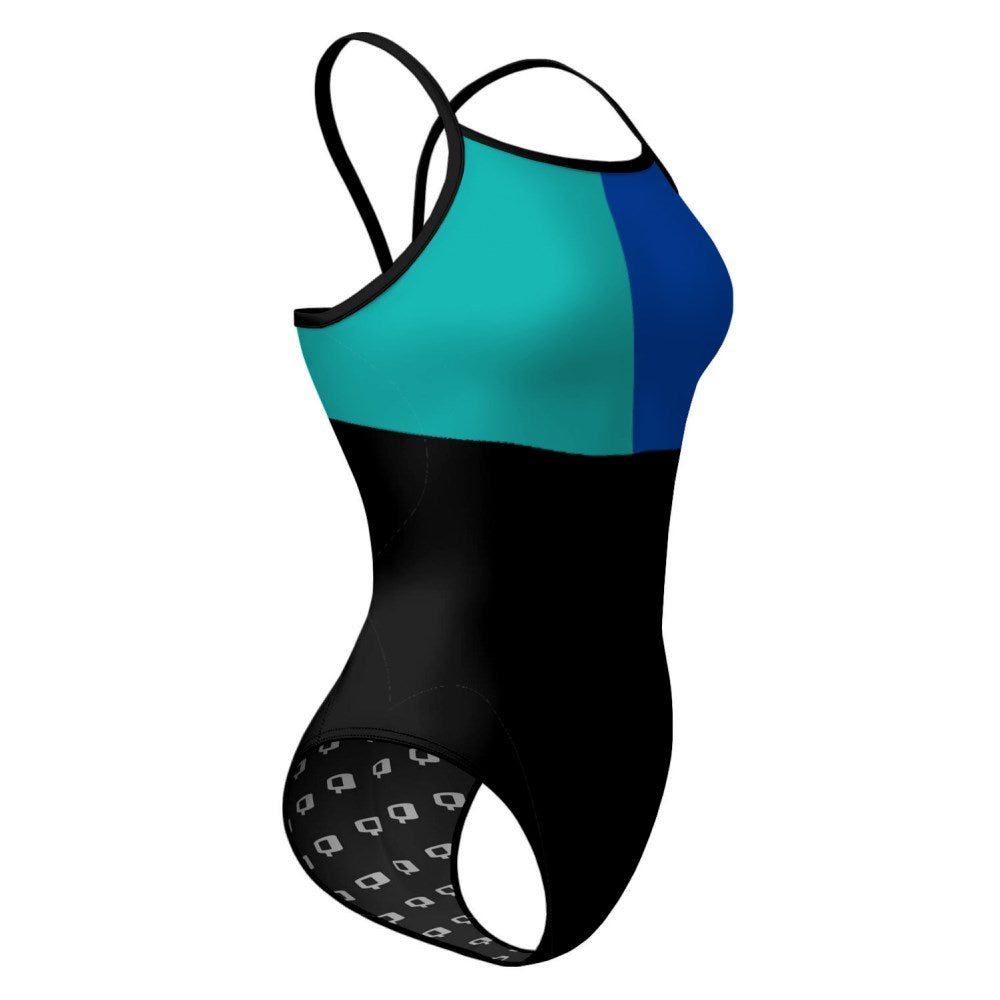 Tricolor Black, Turquoise and Blue - Sunback Tank Swimsuit