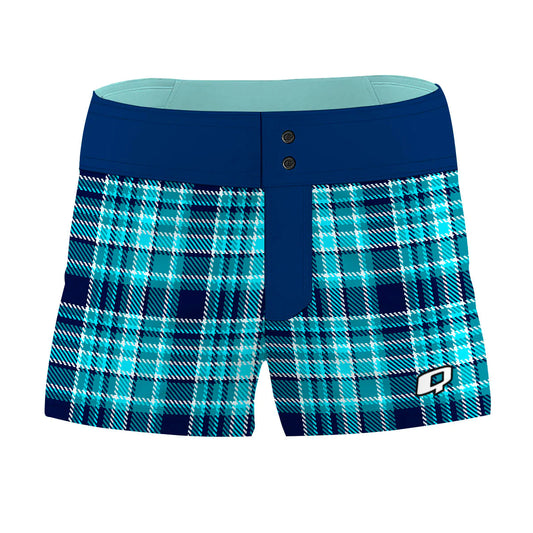 Blue Plaid Pattern Women Board Shorts