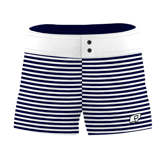 White & Navy Simple Stripes - Women Board Shorts