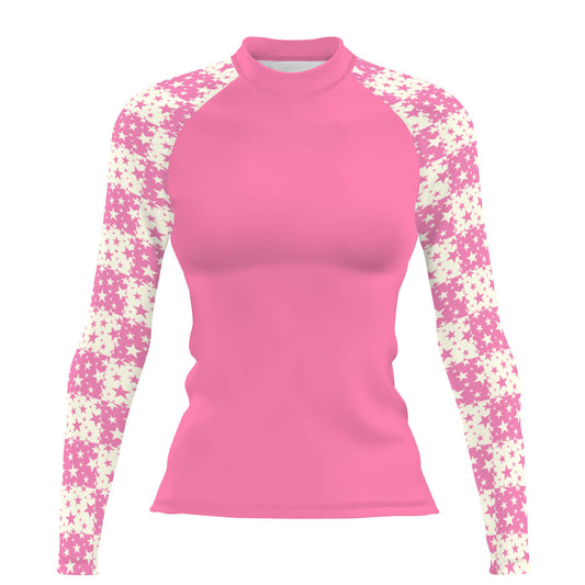 Pink Plaid Stars - Women's Surf UPF50+ Long Sleeve Rash Guard